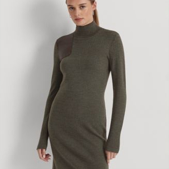 RALPH LAUREN black label Faux-Leather-TrimWool Sweater Dress Size 2X NWT